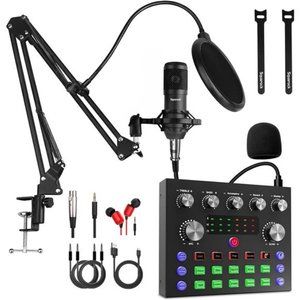 Podcast Equipment Bundle,Audio Interface with DJ Mixer and Studio Broadcast Mic